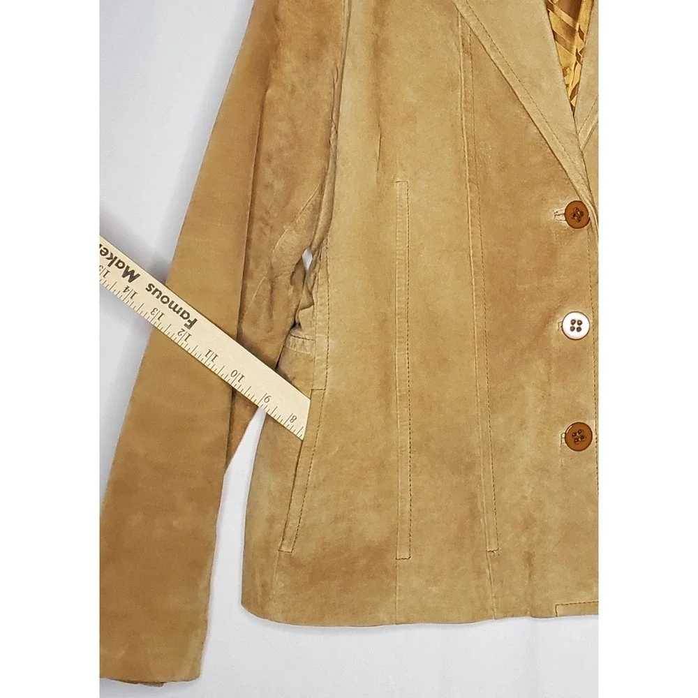 Jones NY Suede Blazer Jacket Womens XL Tan Leather Button Up Classic - Picture 5 of 11